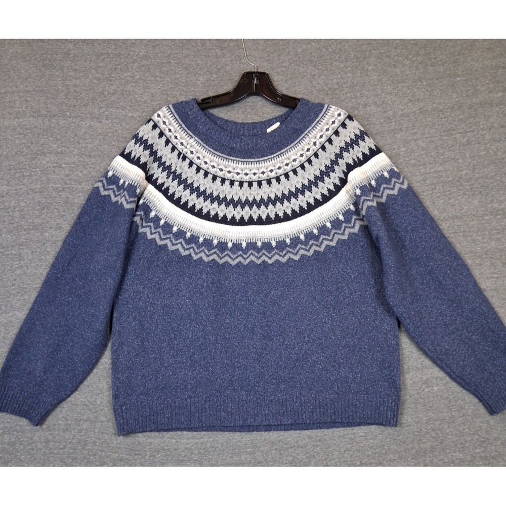 Weatherproof Womens Sweater Large Blue Nordic Fair Isle Cozy Cabin Classic